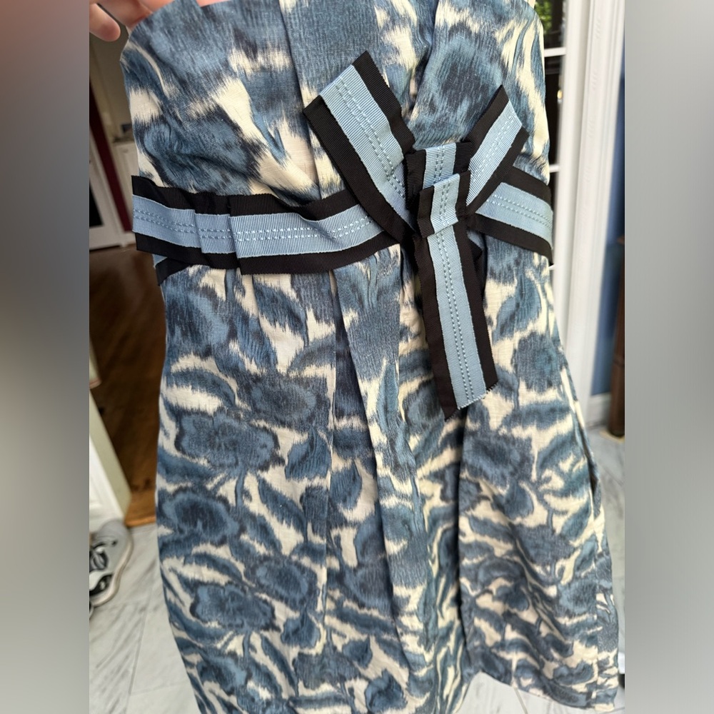 BCBG MAXAZRIA Strapless Blue and Tan Cocktail Dress
